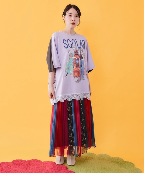 ScoLar(スカラー)の「162645:楊柳シフォン ストライプスカート(スカート・レディース・レッド/パープル・M)」の9枚目の写真