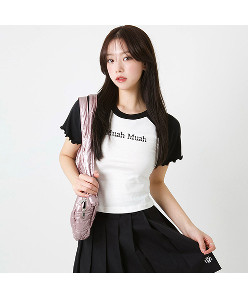 muahmuah（ムーアムーア）の「スティッチラグランフリル半袖Tシャツ [3カラー]（Tシャツ/カットソー・レディース・ホワイト/ライトグレー/ピンク・FREE）」の2枚目の写真