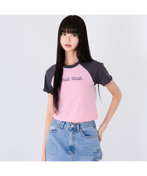 muahmuah（ムーアムーア）の「スティッチラグランフリル半袖Tシャツ [3カラー]（Tシャツ/カットソー・レディース・ホワイト/ライトグレー/ピンク・FREE）」の3枚目の写真