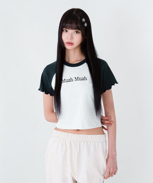 muahmuah（ムーアムーア）の「スティッチラグランフリル半袖Tシャツ [3カラー]（Tシャツ/カットソー・レディース・ホワイト/ライトグレー/ピンク・FREE）」の9枚目の写真