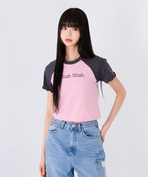 muahmuah（ムーアムーア）の「スティッチラグランフリル半袖Tシャツ [3カラー]（Tシャツ/カットソー・レディース・ホワイト/ライトグレー/ピンク・FREE）」の6枚目の写真