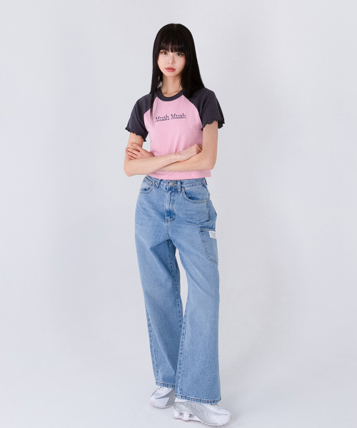 muahmuah（ムーアムーア）の「スティッチラグランフリル半袖Tシャツ [3カラー]（Tシャツ/カットソー・レディース・ホワイト/ライトグレー/ピンク・FREE）」の5枚目の写真