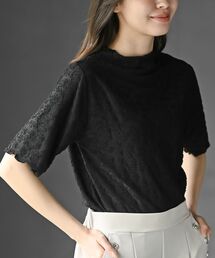 花柄シアーボトルネックT