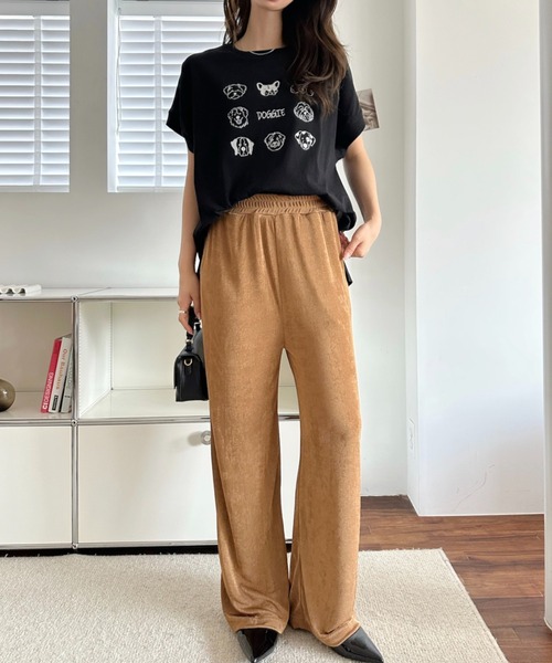 umune（ウムネ）の「ジャージパンツ イージーパンツ ストレート ワイド シルエット ウエストゴム 落ち感 ボトムス ロング丈 リラックス カジュアル（その他パンツ・レディース・ベージュ/キャメル/ブラック・L/M）」の6枚目の写真