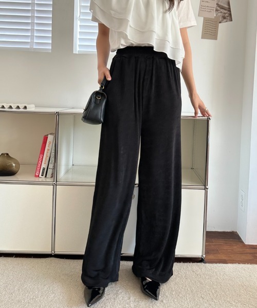 umune（ウムネ）の「ジャージパンツ イージーパンツ ストレート ワイド シルエット ウエストゴム 落ち感 ボトムス ロング丈 リラックス カジュアル（その他パンツ・レディース・ベージュ/キャメル/ブラック・L/M）」の16枚目の写真