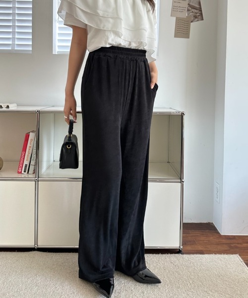umune（ウムネ）の「ジャージパンツ イージーパンツ ストレート ワイド シルエット ウエストゴム 落ち感 ボトムス ロング丈 リラックス カジュアル（その他パンツ・レディース・ベージュ/キャメル/ブラック・L/M）」の14枚目の写真