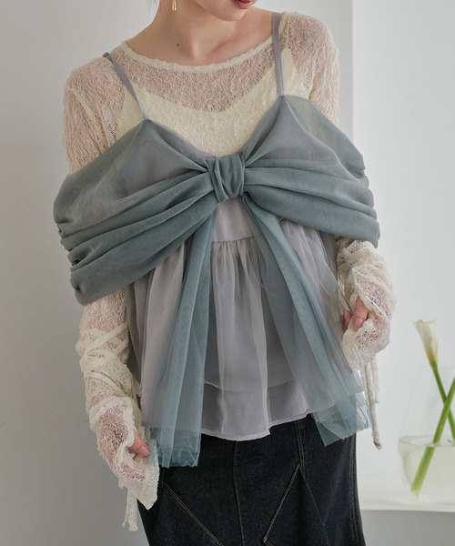 mideal(マイディール)の「2way tulle ribbon tops / 2wayチュールリボントップス(キャミソール・レディース・ピンク/ベージュ/ブルーグレー・FREE)」の4枚目の写真