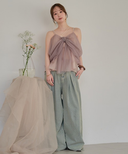 mideal(マイディール)の「2way tulle ribbon tops / 2wayチュールリボントップス(キャミソール・レディース・ピンク/ベージュ/ブルーグレー・FREE)」の5枚目の写真
