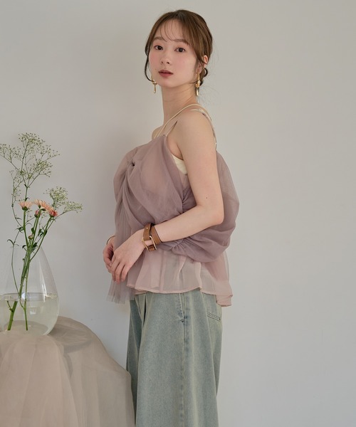 mideal(マイディール)の「2way tulle ribbon tops / 2wayチュールリボントップス(キャミソール・レディース・ピンク/ベージュ/ブルーグレー・FREE)」の7枚目の写真