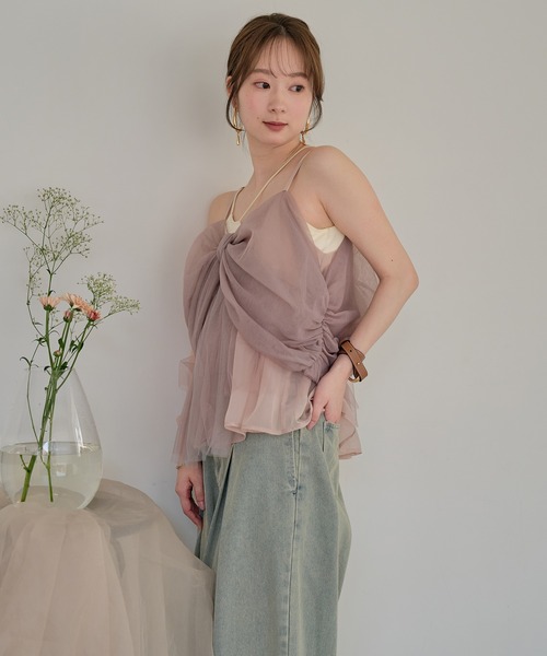 mideal(マイディール)の「2way tulle ribbon tops / 2wayチュールリボントップス(キャミソール・レディース・ピンク/ベージュ/ブルーグレー・FREE)」の8枚目の写真