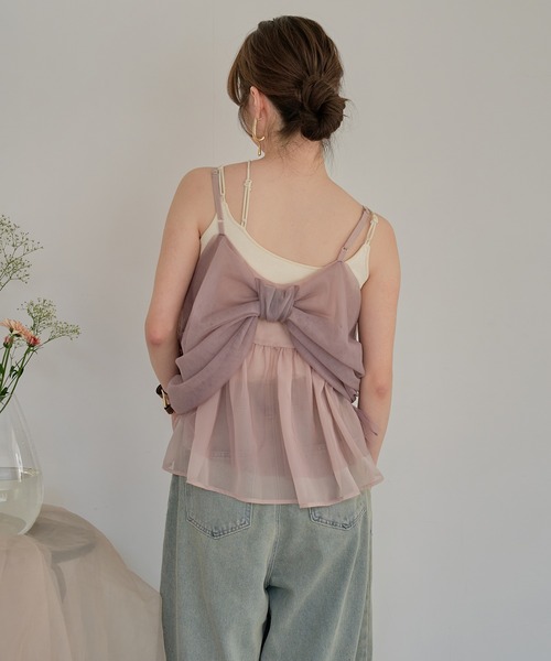 mideal(マイディール)の「2way tulle ribbon tops / 2wayチュールリボントップス(キャミソール・レディース・ピンク/ベージュ/ブルーグレー・FREE)」の9枚目の写真