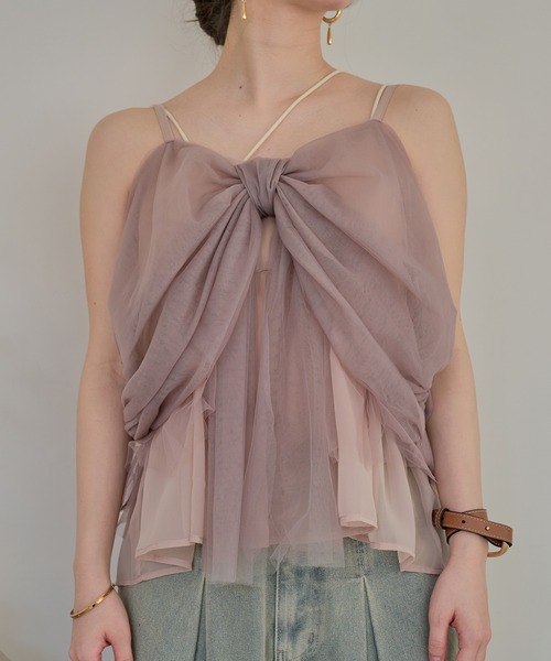 mideal(マイディール)の「2way tulle ribbon tops / 2wayチュールリボントップス(キャミソール・レディース・ピンク/ベージュ/ブルーグレー・FREE)」の10枚目の写真