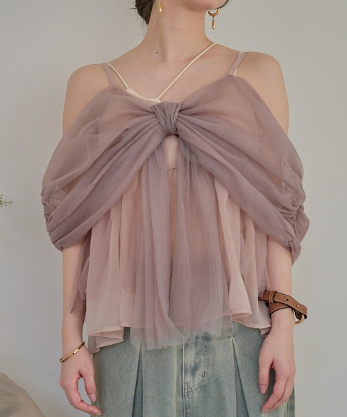 mideal(マイディール)の「2way tulle ribbon tops / 2wayチュールリボントップス(キャミソール・レディース・ピンク/ベージュ/ブルーグレー・FREE)」の11枚目の写真