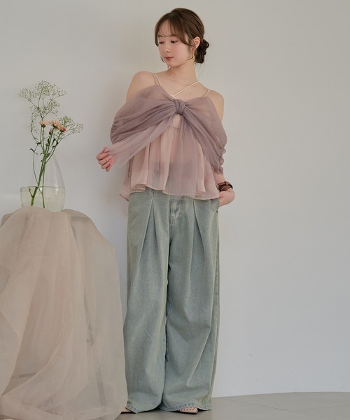 mideal(マイディール)の「2way tulle ribbon tops / 2wayチュールリボントップス(キャミソール・レディース・ピンク/ベージュ/ブルーグレー・FREE)」の14枚目の写真