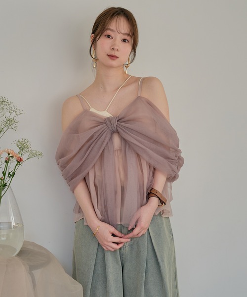 mideal(マイディール)の「2way tulle ribbon tops / 2wayチュールリボントップス(キャミソール・レディース・ピンク/ベージュ/ブルーグレー・FREE)」の15枚目の写真
