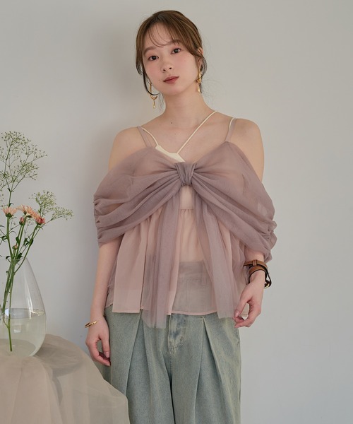 mideal(マイディール)の「2way tulle ribbon tops / 2wayチュールリボントップス(キャミソール・レディース・ピンク/ベージュ/ブルーグレー・FREE)」の16枚目の写真
