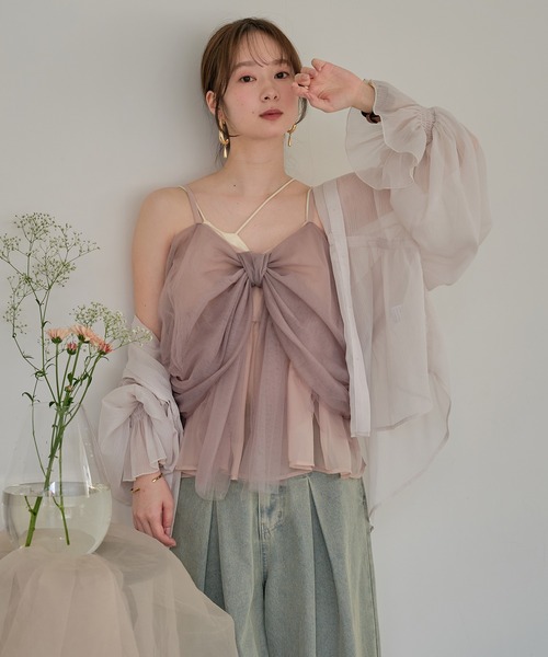 mideal(マイディール)の「2way tulle ribbon tops / 2wayチュールリボントップス(キャミソール・レディース・ピンク/ベージュ/ブルーグレー・FREE)」の19枚目の写真