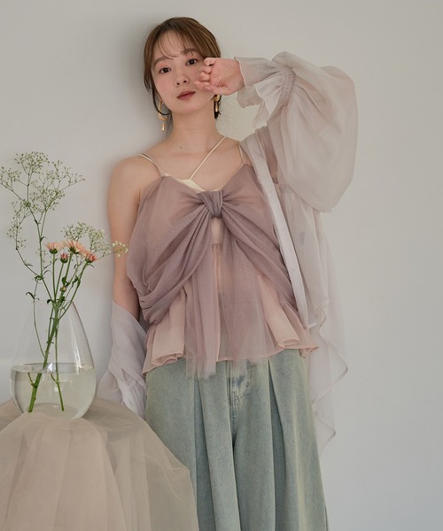 mideal(マイディール)の「2way tulle ribbon tops / 2wayチュールリボントップス(キャミソール・レディース・ピンク/ベージュ/ブルーグレー・FREE)」の20枚目の写真