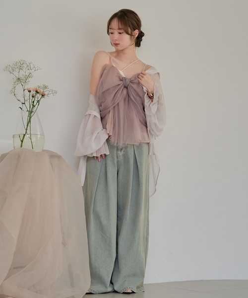 mideal(マイディール)の「2way tulle ribbon tops / 2wayチュールリボントップス(キャミソール・レディース・ピンク/ベージュ/ブルーグレー・FREE)」の21枚目の写真