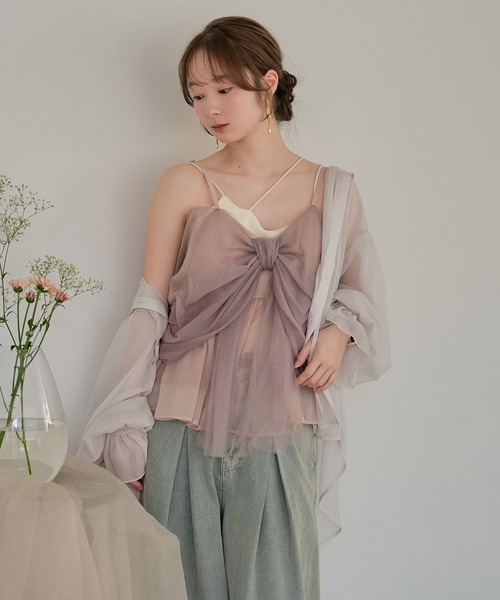 mideal(マイディール)の「2way tulle ribbon tops / 2wayチュールリボントップス(キャミソール・レディース・ピンク/ベージュ/ブルーグレー・FREE)」の22枚目の写真