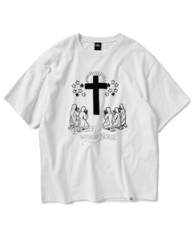 デッキ刺繍クロスシンボル半袖Tシャツ-ホワイト