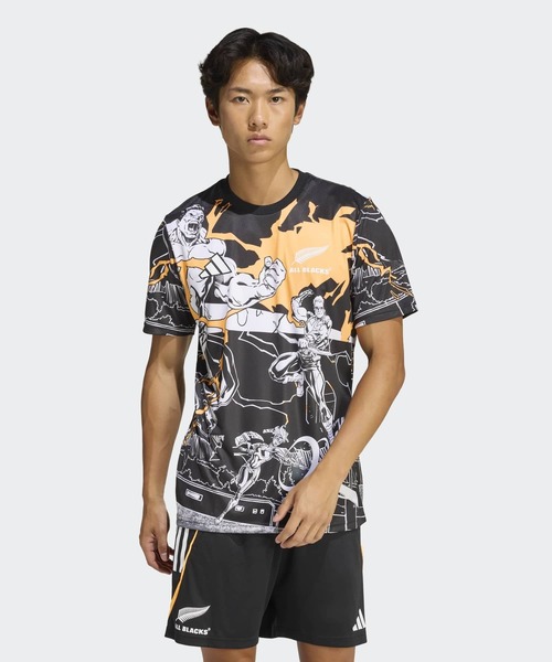 adidas(アディダス)の「オールブラックス マーベル キャプテンズ ラン ジャージー / アディダス adidas(Tシャツ/カットソー・メンズ・ブラック・X-LARGE/MEDIUM/3XL/XX-LARGE)」の1枚目の写真