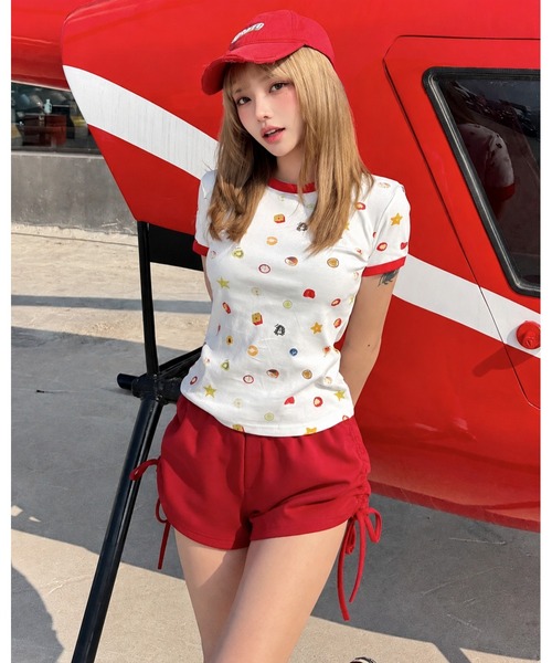 inst.ALL(インストール)の「フルーツプリント+ロゴ刺しゅうリンガーTシャツ(Tシャツ/カットソー・レディース・ホワイト・M)」の11枚目の写真