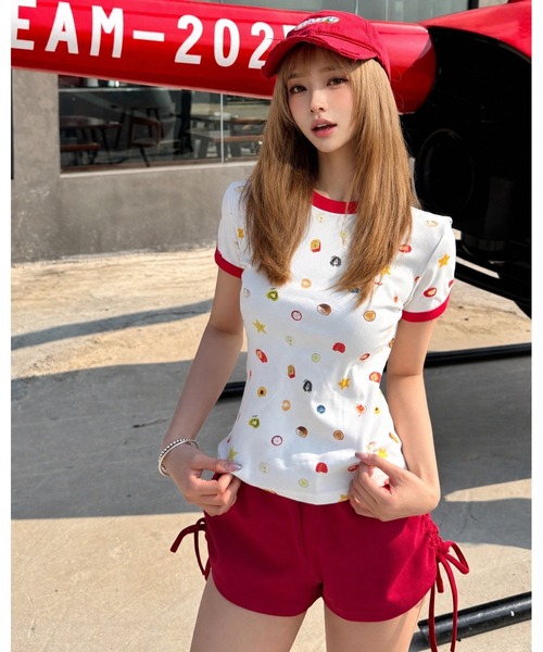 inst.ALL(インストール)の「フルーツプリント+ロゴ刺しゅうリンガーTシャツ(Tシャツ/カットソー・レディース・ホワイト・M)」の9枚目の写真