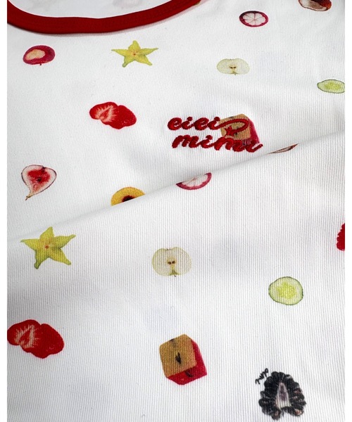 inst.ALL(インストール)の「フルーツプリント+ロゴ刺しゅうリンガーTシャツ(Tシャツ/カットソー・レディース・ホワイト・M)」の2枚目の写真
