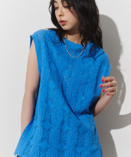 Unitage(ユニテージ)の「立体レースカットソー(Tシャツ/カットソー・レディース・ブラック/ブルー/グリーン・FREE)」の16枚目の写真