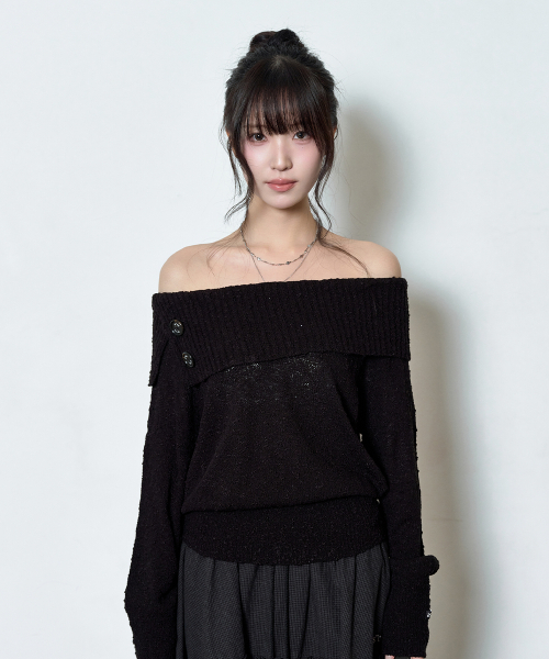 ASON(アズオン)の「KIRA OFF-SHOULDER KNIT / BLACK(ニット/セーター・レディース・その他・FREE)」の1枚目の写真