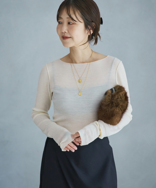 plage(プラージュ)の「《追加》super100s Jersey boat/N プルオーバー 2(Tシャツ/カットソー・レディース・グレー/ホワイト/ブラック・FREE)」の2枚目の写真
