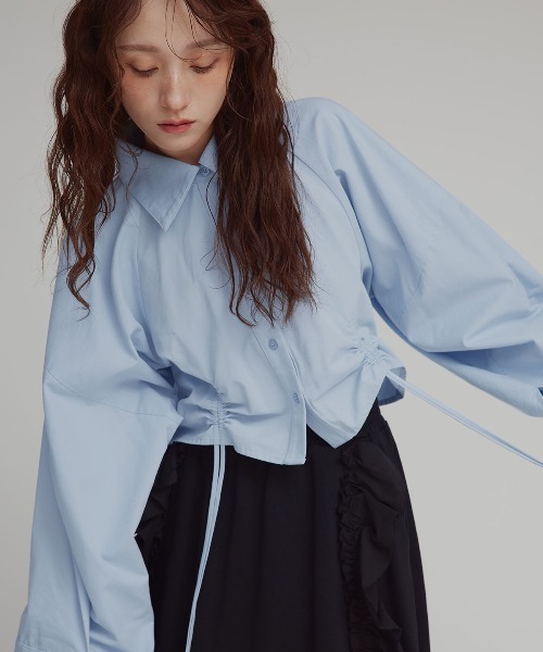 W:Huku(フーク)の「【W:Huku / スムースタッチコットン】シャーリング ブラウス / Smooth Touch Cotton Shirring Blouse(シャツ/ブラウス・レディース・ブラック/スカイブルー/ベージュ系その他/オフホワイト・FREE)」の4枚目の写真