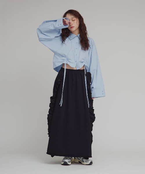 W:Huku(フーク)の「【W:Huku / スムースタッチコットン】シャーリング ブラウス / Smooth Touch Cotton Shirring Blouse(シャツ/ブラウス・レディース・ブラック/スカイブルー/ベージュ系その他/オフホワイト・FREE)」の5枚目の写真