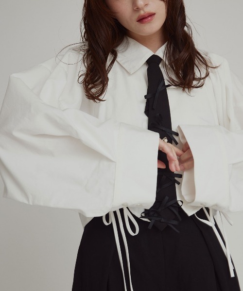 W:Huku(フーク)の「【W:Huku / スムースタッチコットン】シャーリング ブラウス / Smooth Touch Cotton Shirring Blouse(シャツ/ブラウス・レディース・ブラック/スカイブルー/ベージュ系その他/オフホワイト・FREE)」の7枚目の写真
