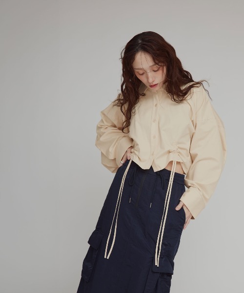 W:Huku(フーク)の「【W:Huku / スムースタッチコットン】シャーリング ブラウス / Smooth Touch Cotton Shirring Blouse(シャツ/ブラウス・レディース・ブラック/スカイブルー/ベージュ系その他/オフホワイト・FREE)」の8枚目の写真