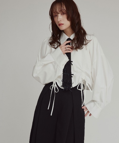 W:Huku(フーク)の「【W:Huku / スムースタッチコットン】シャーリング ブラウス / Smooth Touch Cotton Shirring Blouse(シャツ/ブラウス・レディース・ブラック/スカイブルー/ベージュ系その他/オフホワイト・FREE)」の15枚目の写真