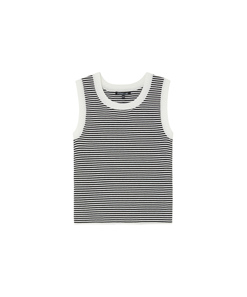LAP(ラップ)の「ストライプスリムナシ AS7KH162(Tシャツ/カットソー・レディース・ブラック/アイボリー・FREE)」の2枚目の写真