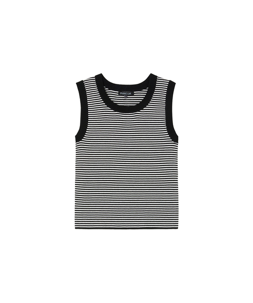 LAP(ラップ)の「ストライプスリムナシ AS7KH162(Tシャツ/カットソー・レディース・ブラック/アイボリー・FREE)」の1枚目の写真