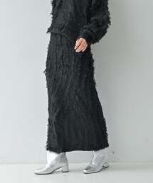 【セットアップ対応】アート柄フリンジジャカードニットスカート