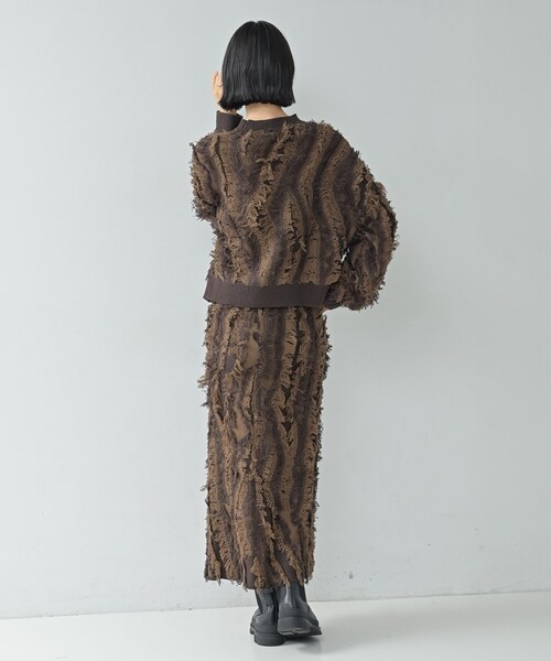 GALLEST(ギャレスト)の「【セットアップ対応】アート柄フリンジジャカードニットスカート(スカート・レディース・ブラック系8/アイボリー/ネイビー/ダークブラウン/ブラック・38)」の20枚目の写真