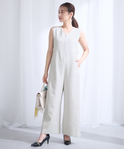 COHINA(コヒナ)の「フロントジップオールインワン 【低身長・小柄女性】(つなぎ/オールインワン・レディース・ベージュ/ネイビー/ライトベージュ・SHORT/REGULAR)」の1枚目の写真