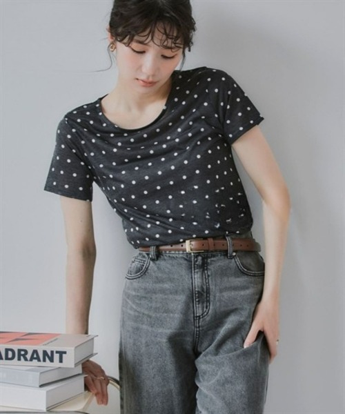 slattgir(スラットジール)の「高身長 シアードットクルーネック半袖プルオーバー(トールサイズ)Essenave(Tシャツ/カットソー・レディース・ブラック/グレー・TLL/T3L/TL/TM)」の2枚目の写真