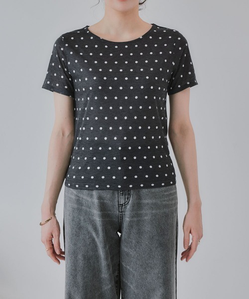 slattgir(スラットジール)の「高身長 シアードットクルーネック半袖プルオーバー(トールサイズ)Essenave(Tシャツ/カットソー・レディース・ブラック/グレー・TLL/T3L/TL/TM)」の5枚目の写真