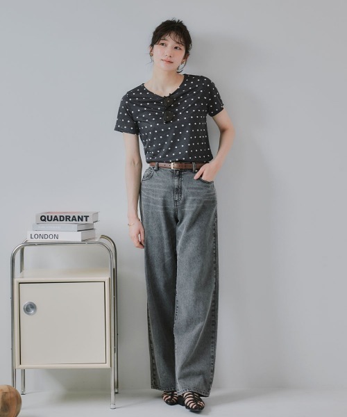 slattgir(スラットジール)の「高身長 シアードットクルーネック半袖プルオーバー(トールサイズ)Essenave(Tシャツ/カットソー・レディース・ブラック/グレー・TLL/T3L/TL/TM)」の3枚目の写真
