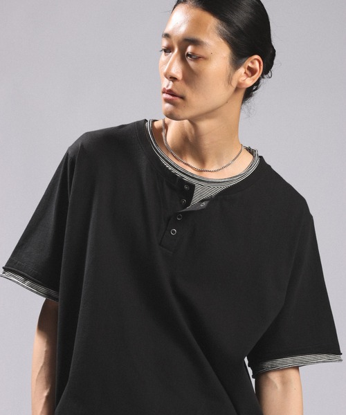 RAGEBLUE(レイジブルー)の「HENLEY NECK FAKE LAYERED T-SHIRTS/フェイクレイヤードヘンリーネックTシャツ(Tシャツ/カットソー・メンズ・グレー/ホワイト/ブラック・MEDIUM/LARGE)」の2枚目の写真