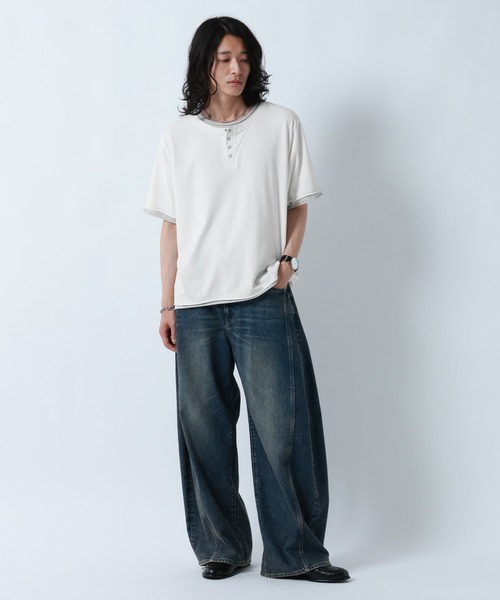RAGEBLUE(レイジブルー)の「HENLEY NECK FAKE LAYERED T-SHIRTS/フェイクレイヤードヘンリーネックTシャツ(Tシャツ/カットソー・メンズ・グレー/ホワイト/ブラック・MEDIUM/LARGE)」の9枚目の写真
