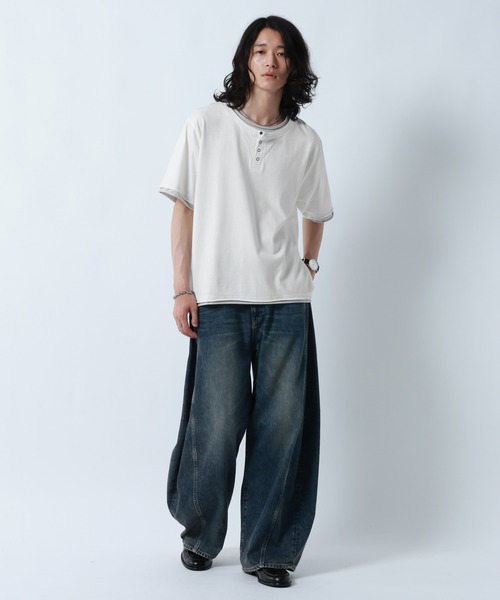 RAGEBLUE(レイジブルー)の「HENLEY NECK FAKE LAYERED T-SHIRTS/フェイクレイヤードヘンリーネックTシャツ(Tシャツ/カットソー・メンズ・グレー/ホワイト/ブラック・MEDIUM/LARGE)」の10枚目の写真