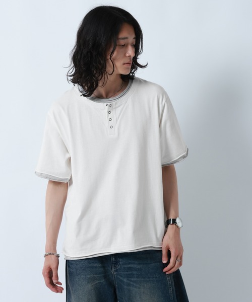 RAGEBLUE(レイジブルー)の「HENLEY NECK FAKE LAYERED T-SHIRTS/フェイクレイヤードヘンリーネックTシャツ(Tシャツ/カットソー・メンズ・グレー/ホワイト/ブラック・MEDIUM/LARGE)」の11枚目の写真