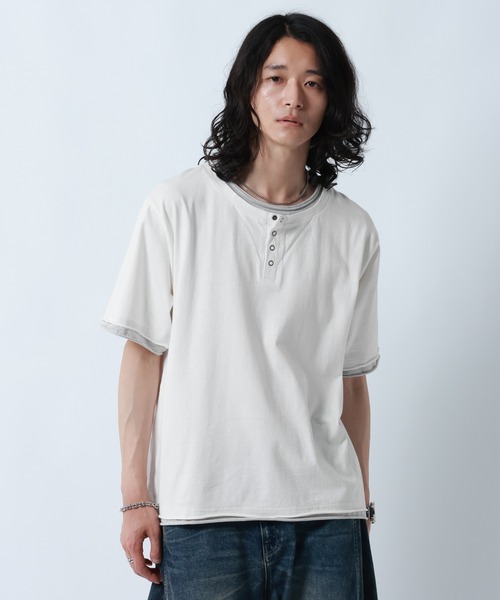 RAGEBLUE(レイジブルー)の「HENLEY NECK FAKE LAYERED T-SHIRTS/フェイクレイヤードヘンリーネックTシャツ(Tシャツ/カットソー・メンズ・グレー/ホワイト/ブラック・MEDIUM/LARGE)」の12枚目の写真
